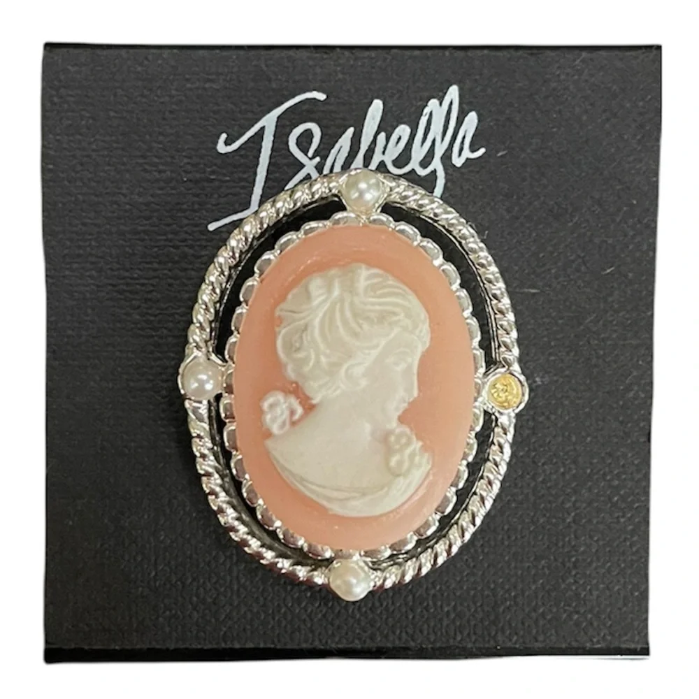 Vintage Cameo Pin Pink Pearl Silver Filigree Setting